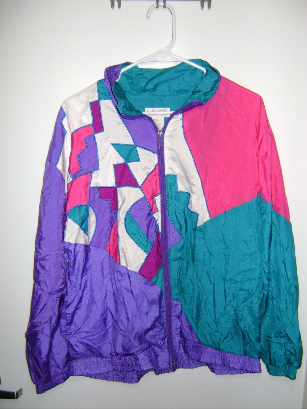 Avon Teal, Purple & White Colorblock Windbreaker